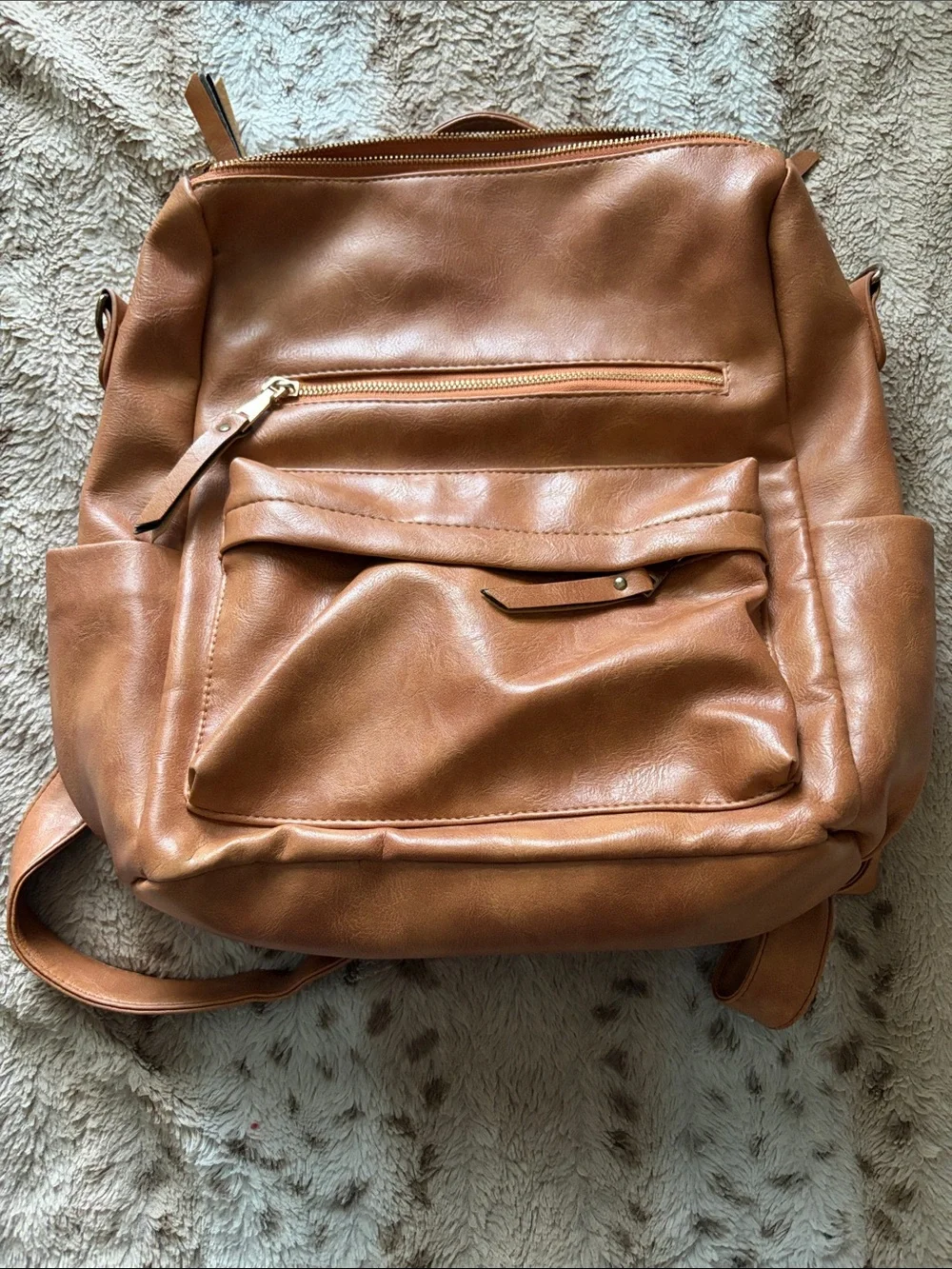 Tan Faux Leather Men's Backpack - Stylish Everyday Bag